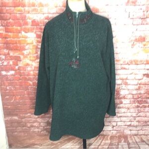 Vintage 90s Victoria’s Secret Country Green Pullover Floral Embroidered Fleece
